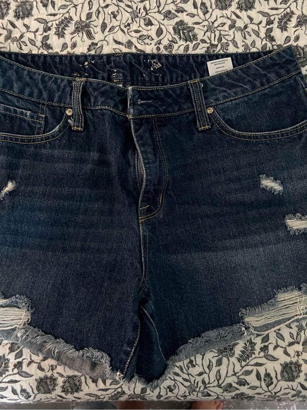 Seven7 Dark Blue Distressed Denim Shorts